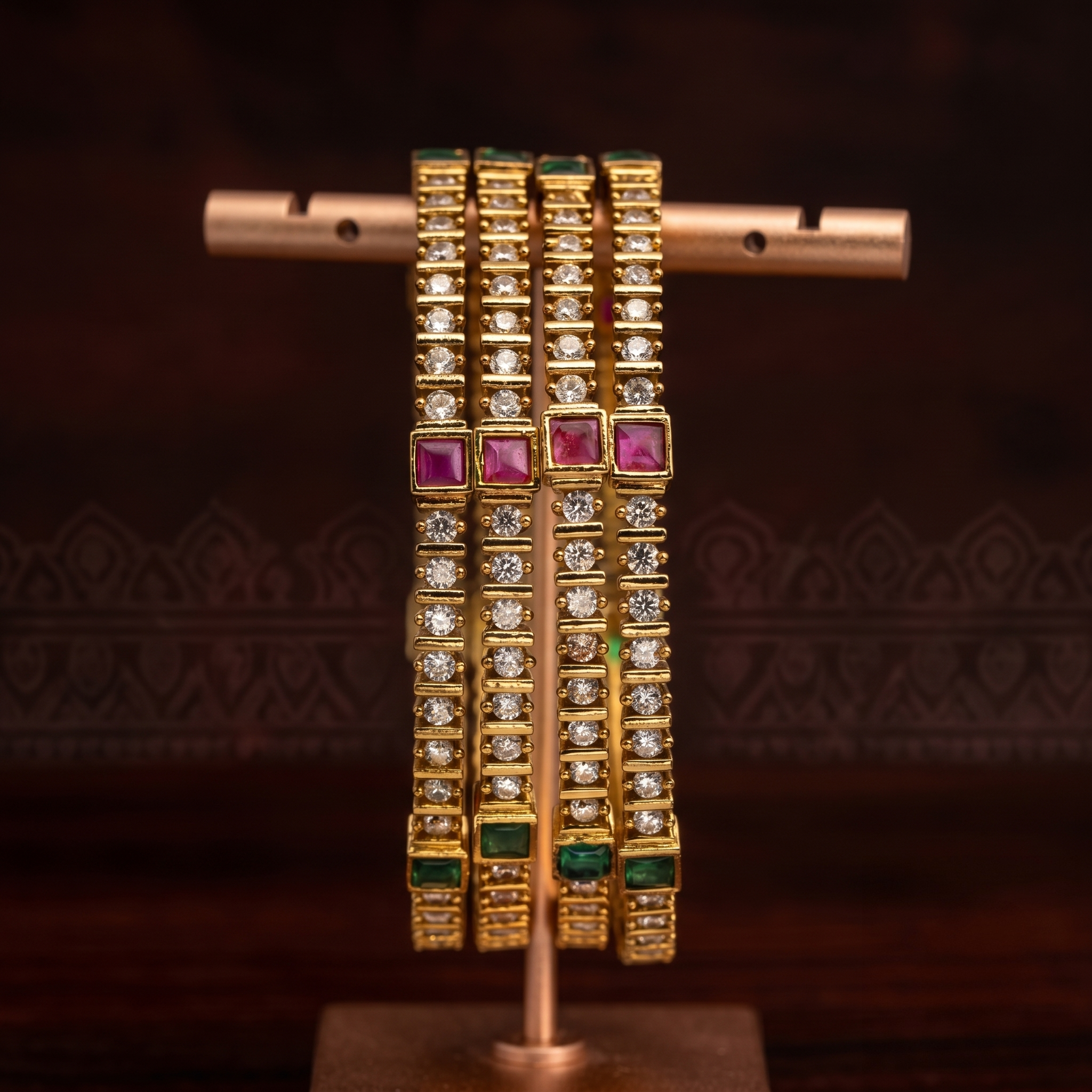 Antique Finish Multi Colored Stone Bangle (Set of 4) close-up view - Avalna
